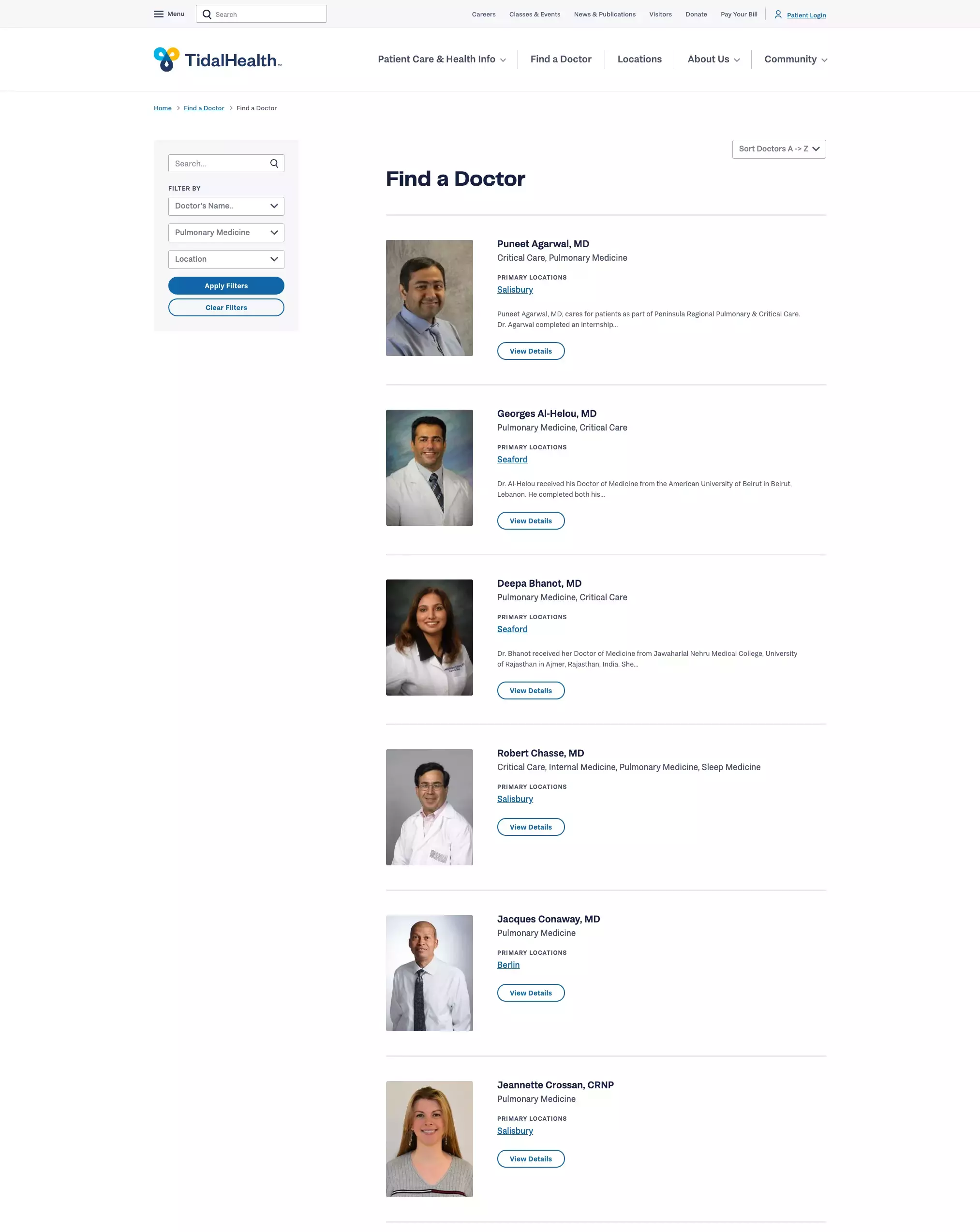 TidalHealth-Find-a-Doctor-Page